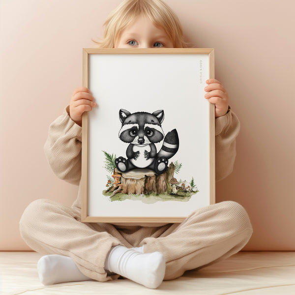 Nico the Raccoon Kids Nursery Wall Art Print