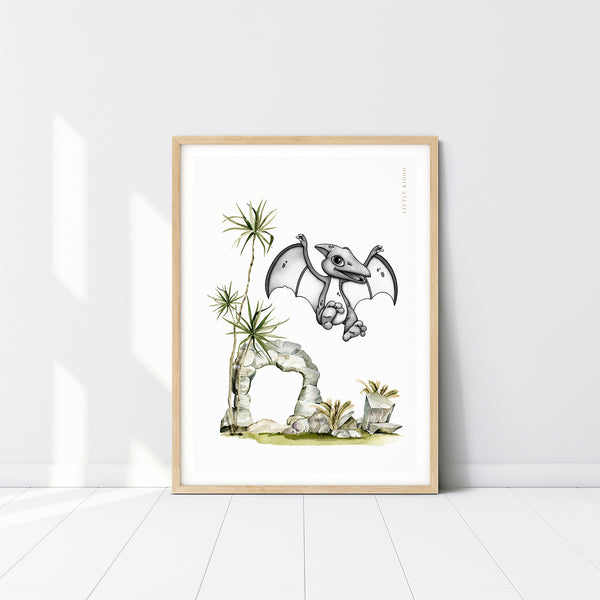 Framed portrait drawing of a Pterodactyl