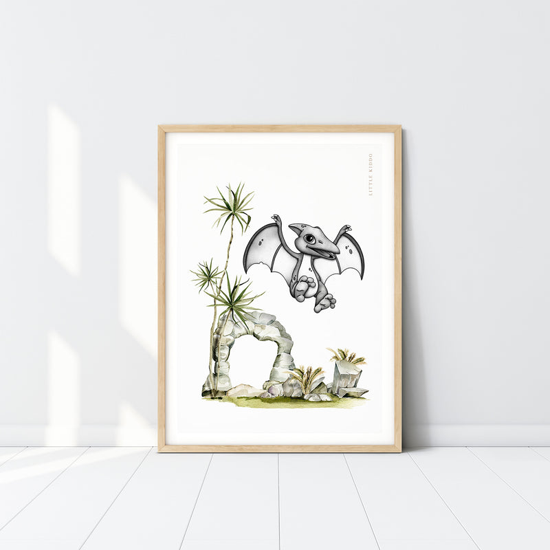 Framed portrait drawing of a Pterodactyl