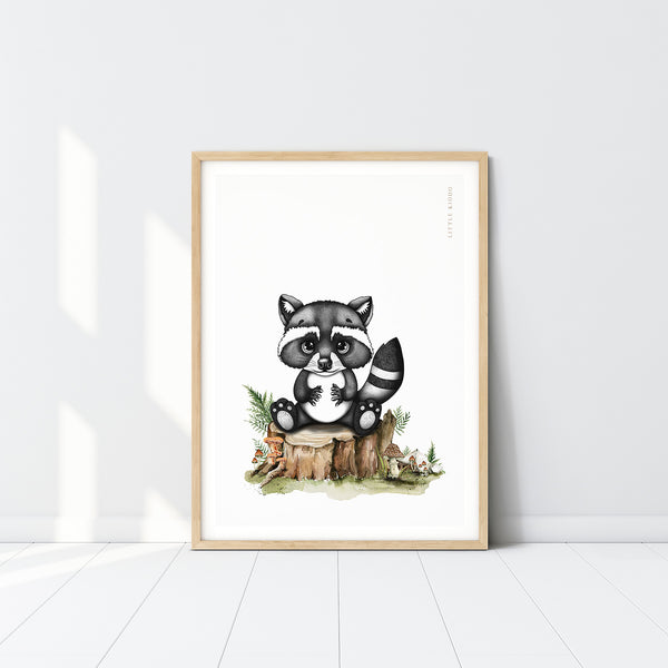 Nico the Raccoon Kids Nursery Wall Art Print
